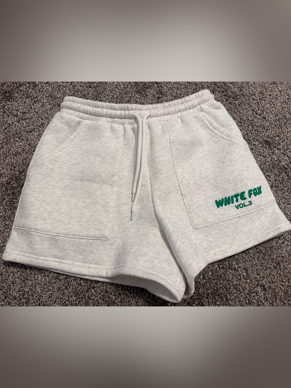White Fox Gray & Green Fleece Shorts